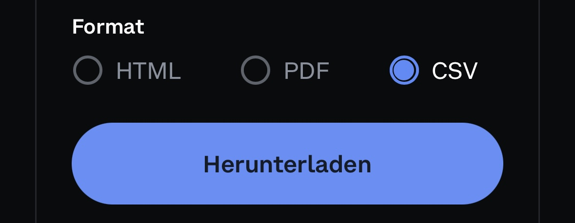 Coinbase Auszug im Format CSV herunterladen